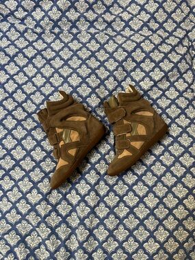 Isabel Marant Brown and Tan Wedge Sneakers